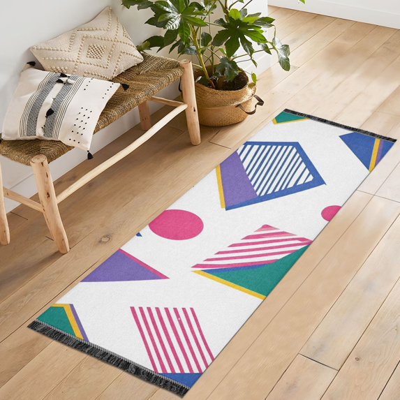 Yayeee Runner Rug for Bedroom 2'x6' Machine Washable Hallway Non Slip Mat, Green Retro Shapes