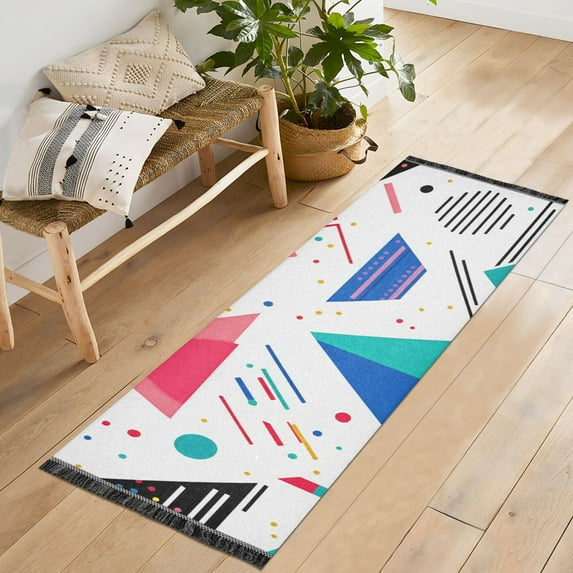 Yayeee Runner Rug for Bedroom 2'x6' Machine Washable Hallway Non Slip Mat, Green Retro Triangles