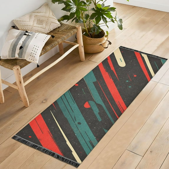 Yayeee Runner Rug for Bedroom 2'x6' Machine Washable Hallway Non Slip Mat, Green Stars Abstract