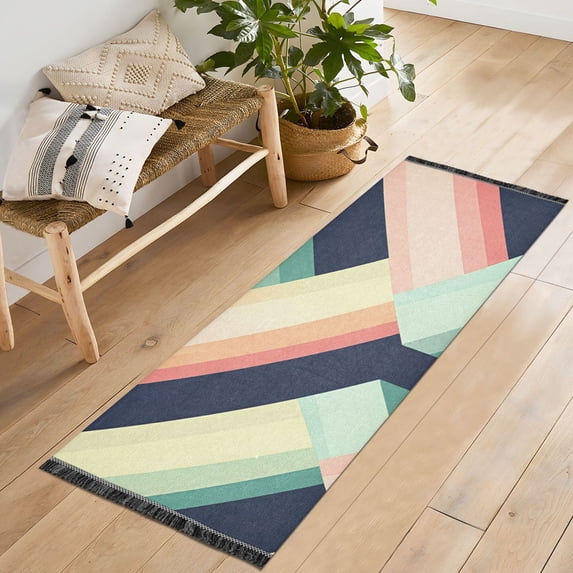 Yayeee Runner Rug for Bedroom 2'x6' Machine Washable Hallway Non Slip Mat, Green Stripes