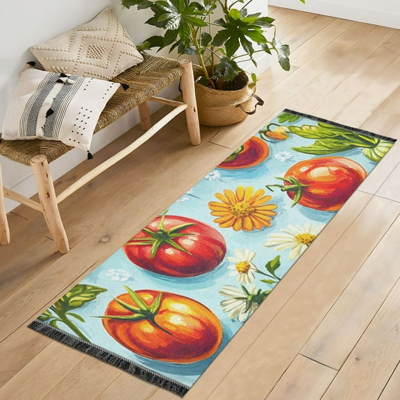 Yayeee Runner Rug for Bedroom 2'x6' Machine Washable Hallway Non Slip Mat, Green Tomatoes