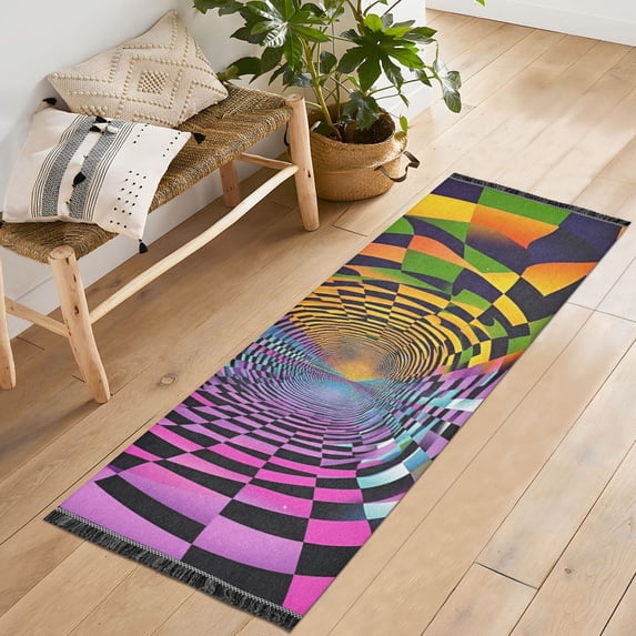 Yayeee Runner Rug for Bedroom 2'x6' Machine Washable Hallway Non Slip Mat, Green Wavy Plaid