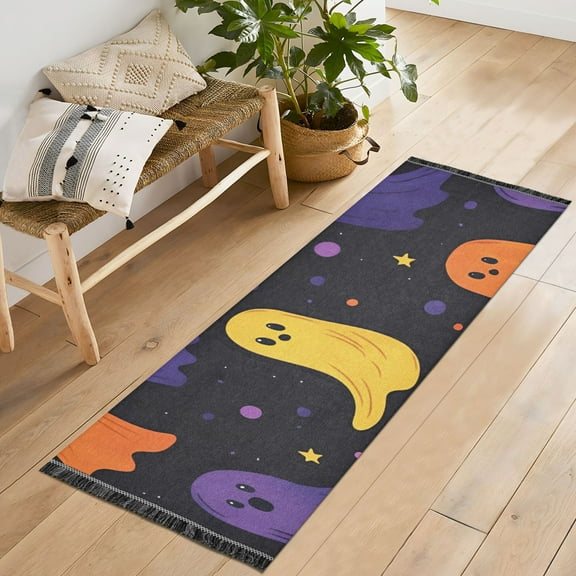 Yayeee Runner Rug for Bedroom 2'x6' Machine Washable Hallway Non Slip Mat, Halloween Colorful Ghosts