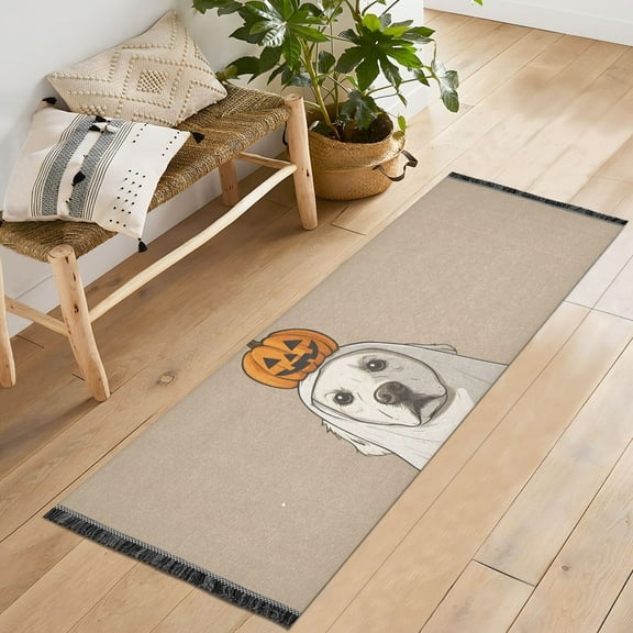 Yayeee Runner Rug for Bedroom 2'x6' Machine Washable Hallway Non Slip Mat, Halloween Dog