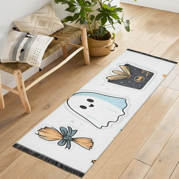 Yayeee Runner Rug for Bedroom 2'x6' Machine Washable Hallway Non Slip Mat, Halloween Ghost