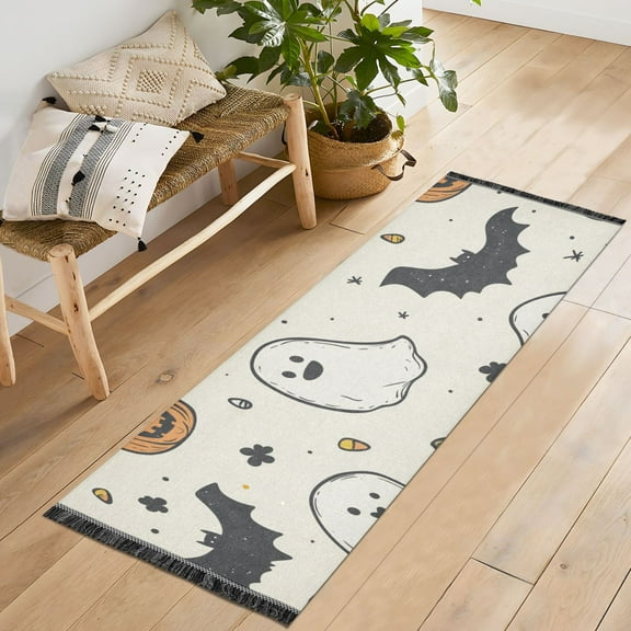 Yayeee Runner Rug for Bedroom 2'x6' Machine Washable Hallway Non Slip Mat, Halloween Happy Ghosts