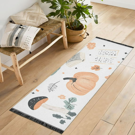Yayeee Runner Rug for Bedroom 2'x6' Machine Washable Hallway Non Slip Mat, Halloween Pumpkin