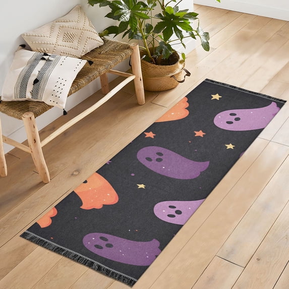 Yayeee Runner Rug for Bedroom 2'x6' Machine Washable Hallway Non Slip Mat, Halloween Purple Ghosts