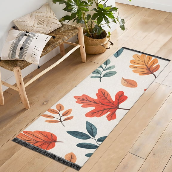 Yayeee Runner Rug for Bedroom 2'x6' Machine Washable Hallway Non Slip Mat, Hand Drawn Autumn Leaves