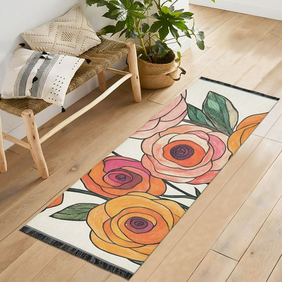 Yayeee Runner Rug for Bedroom 2'x6' Machine Washable Hallway Non Slip Mat, Hand Drawn Floral