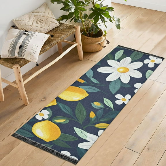 Yayeee Runner Rug for Bedroom 2'x6' Machine Washable Hallway Non Slip Mat, Lemon Flowers