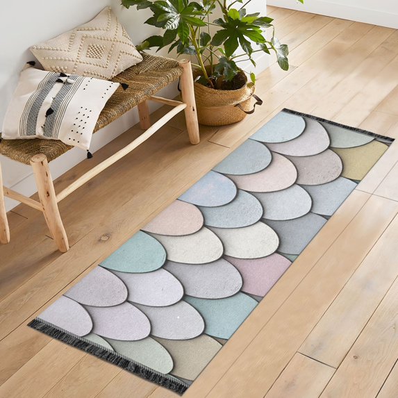 Yayeee Runner Rug for Bedroom 2'x6' Machine Washable Hallway Non Slip Mat, Light Blue Shimmering Pattern