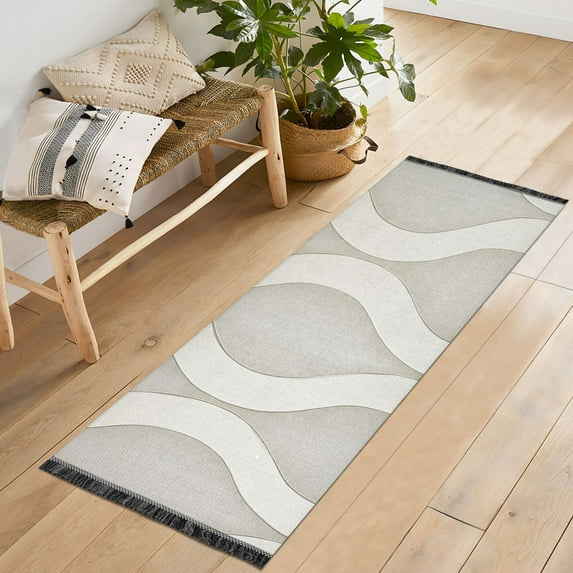 Yayeee Runner Rug for Bedroom 2'x6' Machine Washable Hallway Non Slip Mat, Light Gray Pattern