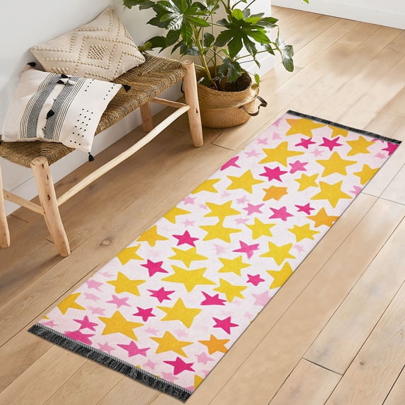 Yayeee Runner Rug for Bedroom 2'x6' Machine Washable Hallway Non Slip Mat, Light Pink Stars