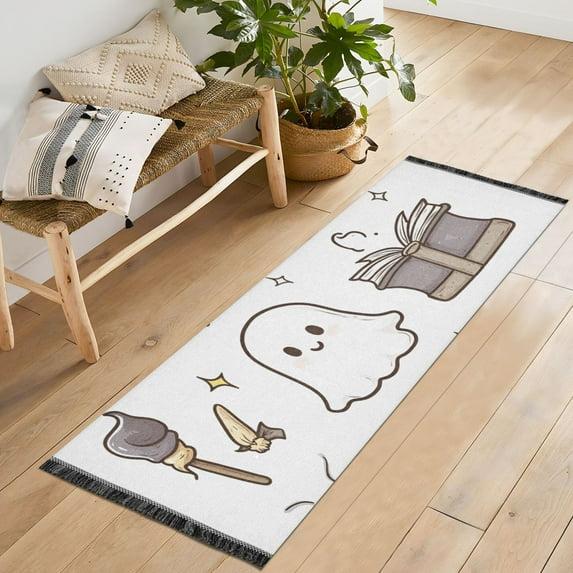 Yayeee Runner Rug for Bedroom 2'x6' Machine Washable Hallway Non Slip Mat, Magical Halloween Ghost