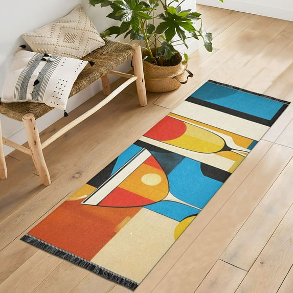 Yayeee Hallway Runner Rug 2'x6' Non Slip Machine Washable with Rubber Backing, Modern Cocktails