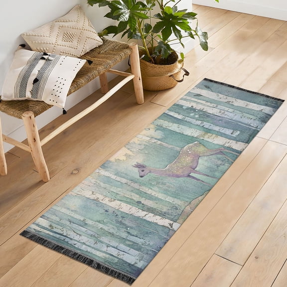 Yayeee Runner Rug for Bedroom 2'x6' Machine Washable Hallway Non Slip Mat, Night Deer