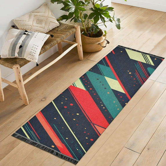 Yayeee Runner Rug for Bedroom 2'x6' Machine Washable Hallway Non Slip Mat, Orange Abstract Lines