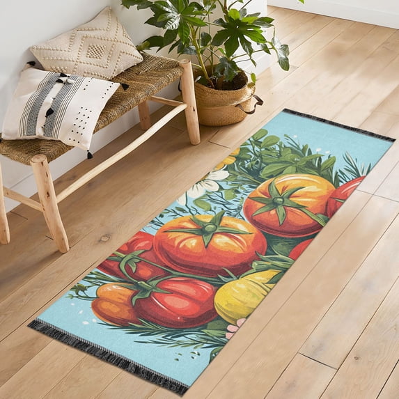 Yayeee Hallway Runner Rug 2'x6' Non Slip Machine Washable with Rubber Backing, Orange Floral Tomatoes