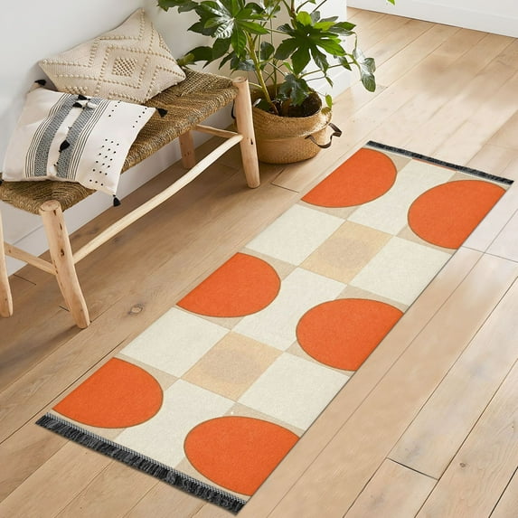 Yayeee Runner Rug for Bedroom 2'x6' Machine Washable Hallway Non Slip Mat, Orange Geometric Circles