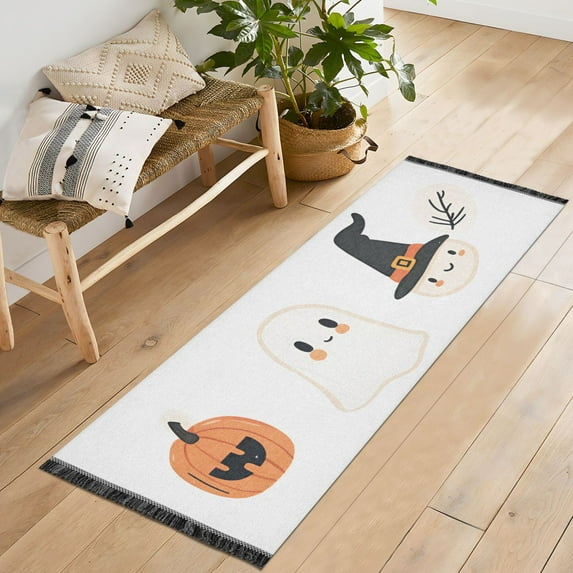 Yayeee Runner Rug for Bedroom 2'x6' Machine Washable Hallway Non Slip Mat, Orange Magical Halloween