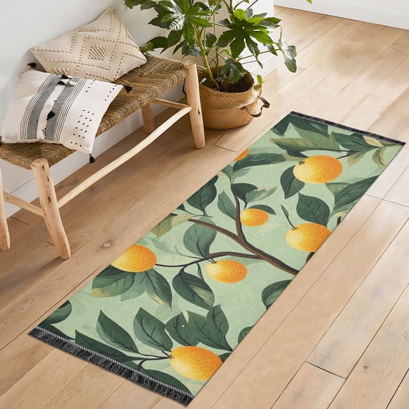 Yayeee Runner Rug for Bedroom 2'x6' Machine Washable Hallway Non Slip Mat, Orange Tree