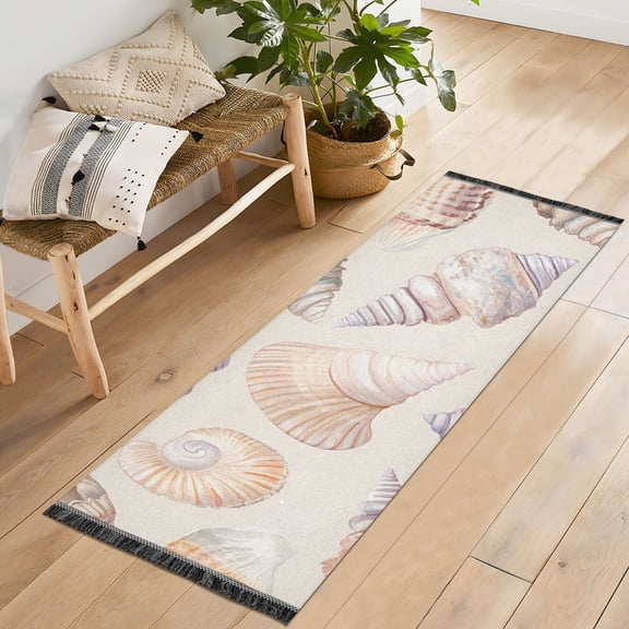 Yayeee Runner Rug for Bedroom 2'x6' Machine Washable Hallway Non Slip Mat, Orange Watercolor Seashells