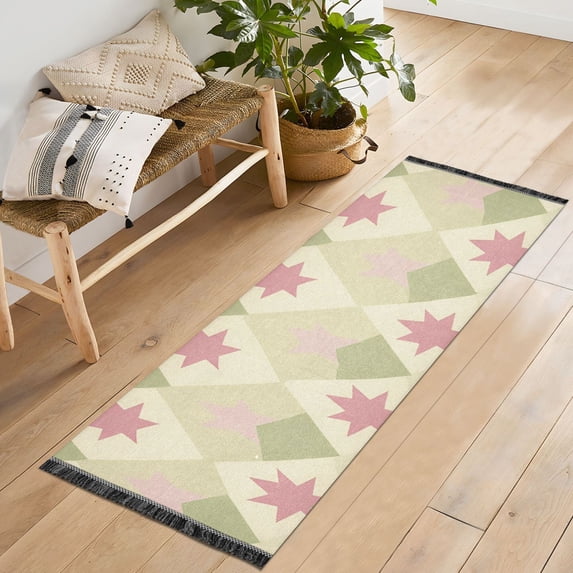 Yayeee Runner Rug for Bedroom 2'x6' Machine Washable Hallway Non Slip Mat, Pastel Green Geometric