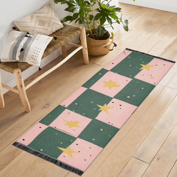 Yayeee Runner Rug for Bedroom 2'x6' Machine Washable Hallway Non Slip Mat, Pink Abstract