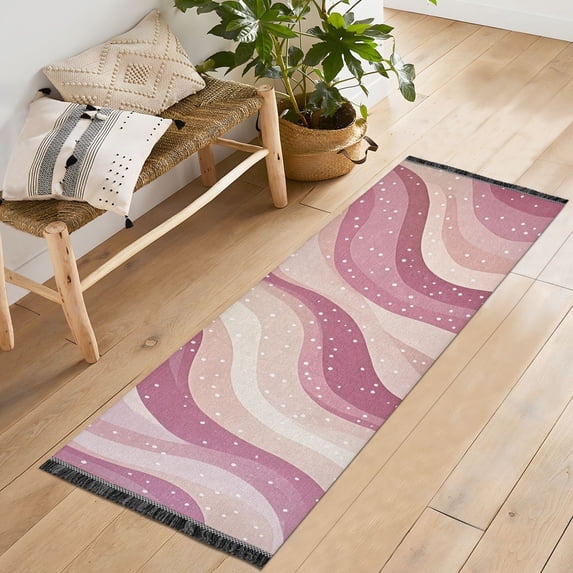 Yayeee Runner Rug for Bedroom 2'x6' Machine Washable Hallway Non Slip Mat, Pink Brown Pattern