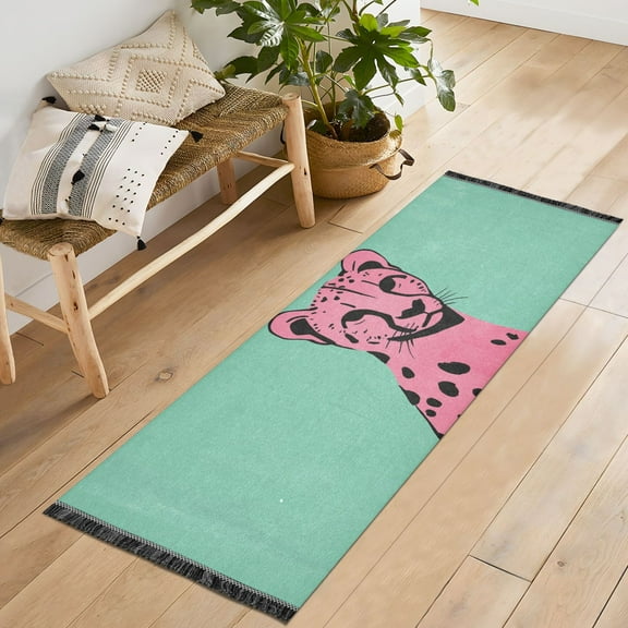 Yayeee Runner Rug for Bedroom 2'x6' Machine Washable Hallway Non Slip Mat, Pink Cheetah