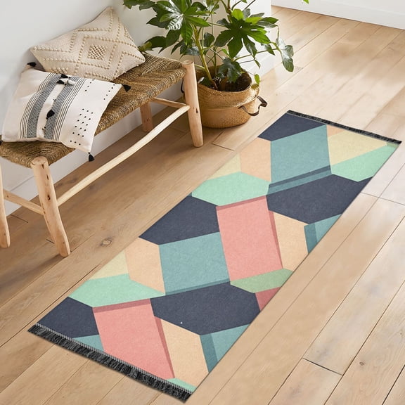 Yayeee Runner Rug for Bedroom 2'x6' Machine Washable Hallway Non Slip Mat, Pink Cubes