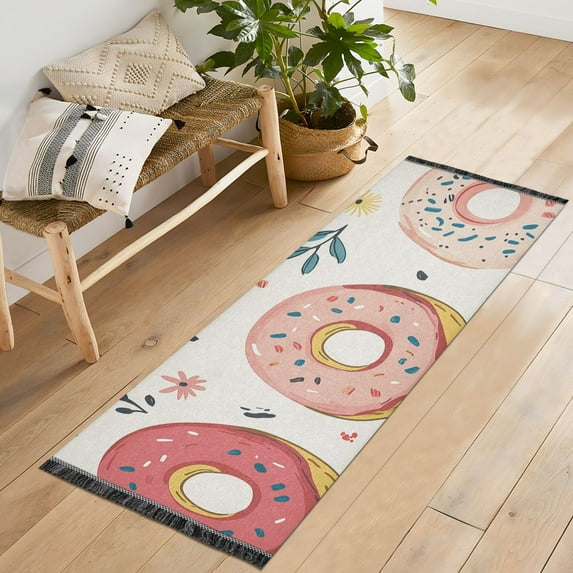 Yayeee Runner Rug for Bedroom 2'x6' Machine Washable Hallway Non Slip Mat, Pink Donut
