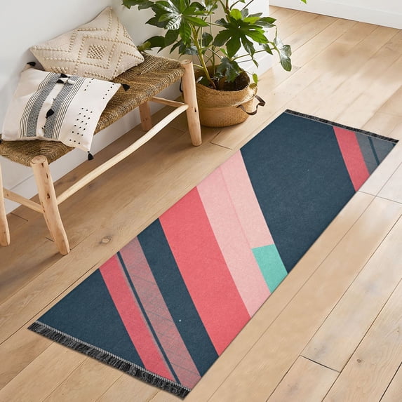 Yayeee Runner Rug for Bedroom 2'x6' Machine Washable Hallway Non Slip Mat, Pink Geometric
