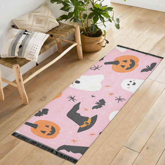 Yayeee Runner Rug for Bedroom 2'x6' Machine Washable Hallway Non Slip Mat, Pink Halloween Ghosts
