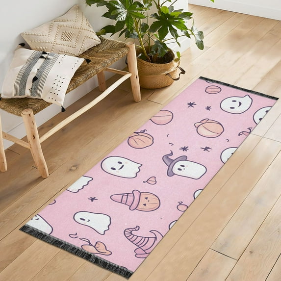 Yayeee Runner Rug for Bedroom 2'x6' Machine Washable Hallway Non Slip Mat, Pink Halloween