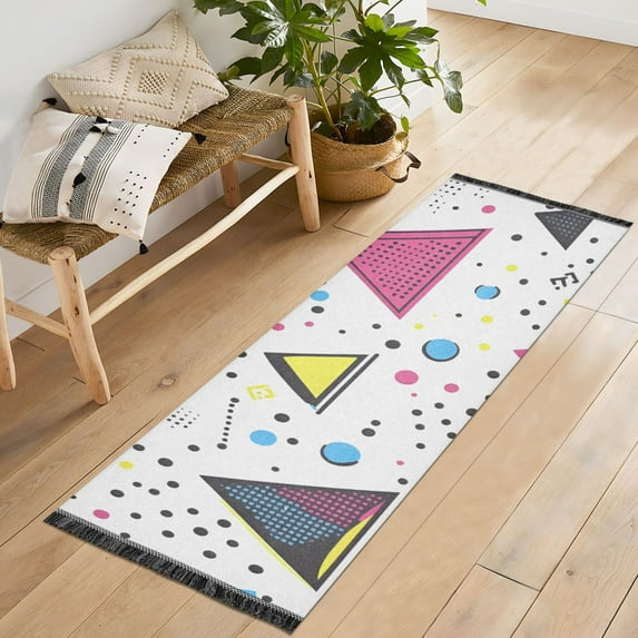 Yayeee Runner Rug for Bedroom 2'x6' Machine Washable Hallway Non Slip Mat, Pink Simple Shapes