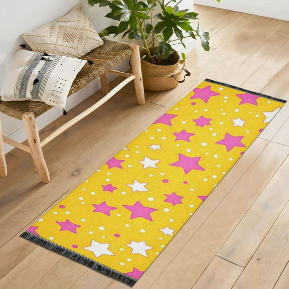 Yayeee Runner Rug for Bedroom 2'x6' Machine Washable Hallway Non Slip Mat, Pink Stars