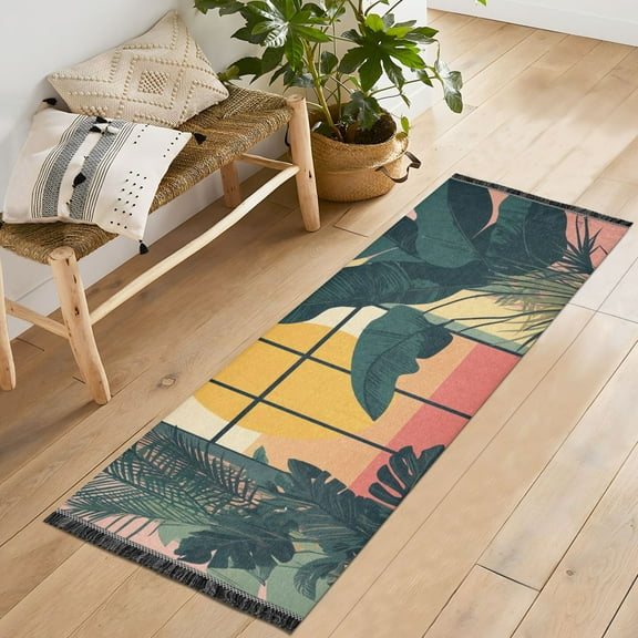 Yayeee Runner Rug for Bedroom 2'x6' Machine Washable Hallway Non Slip Mat, Pink Sunset