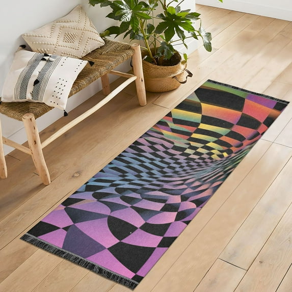 Yayeee Runner Rug for Bedroom 2'x6' Machine Washable Hallway Non Slip Mat, Pink Wavy Plaid