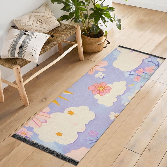 Yayeee Runner Rug for Bedroom 2'x6' Machine Washable Hallway Non Slip Mat, Purple Clouds