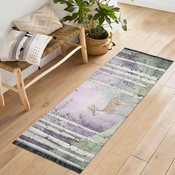 Yayeee Runner Rug for Bedroom 2'x6' Machine Washable Hallway Non Slip Mat, Purple Deer