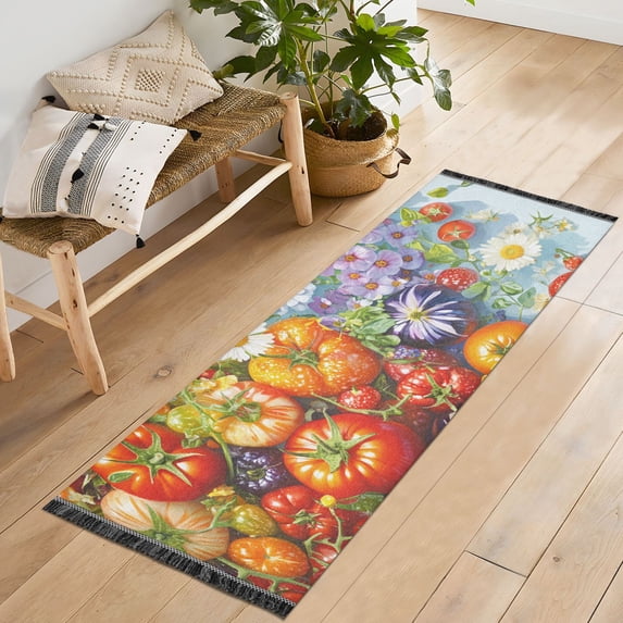 Yayeee Hallway Runner Rug 2'x6' Non Slip Machine Washable with Rubber Backing, Purple Floral Tomatoes