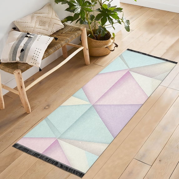 Yayeee Runner Rug for Bedroom 2'x6' Machine Washable Hallway Non Slip Mat, Purple Geometric