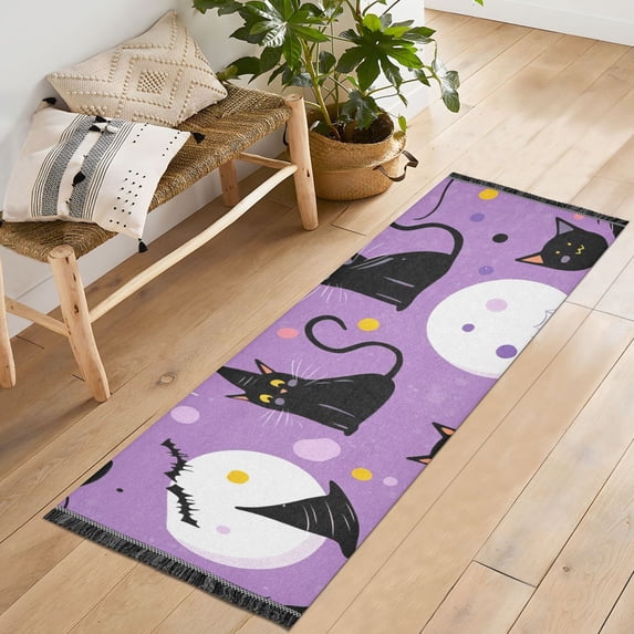 Yayeee Hallway Runner Rug 2'x6' Non Slip Machine Washable with Rubber Backing, Purple Halloween Pattern