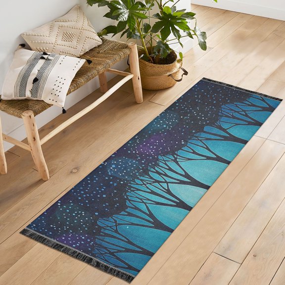 Yayeee Runner Rug for Bedroom 2'x6' Machine Washable Hallway Non Slip Mat, Purple Moonlight Forest