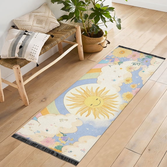Yayeee Runner Rug for Bedroom 2'x6' Machine Washable Hallway Non Slip Mat, Purple Rainbow Clouds