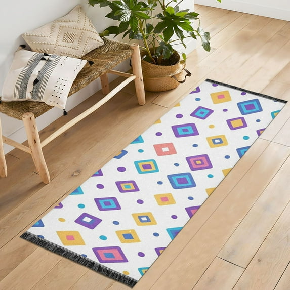 Yayeee Runner Rug for Bedroom 2'x6' Machine Washable Hallway Non Slip Mat, Purple Retro Shapes