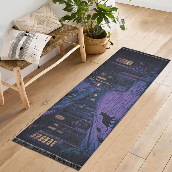 Yayeee Runner Rug for Bedroom 2'x6' Machine Washable Hallway Non Slip Mat, Purple Street