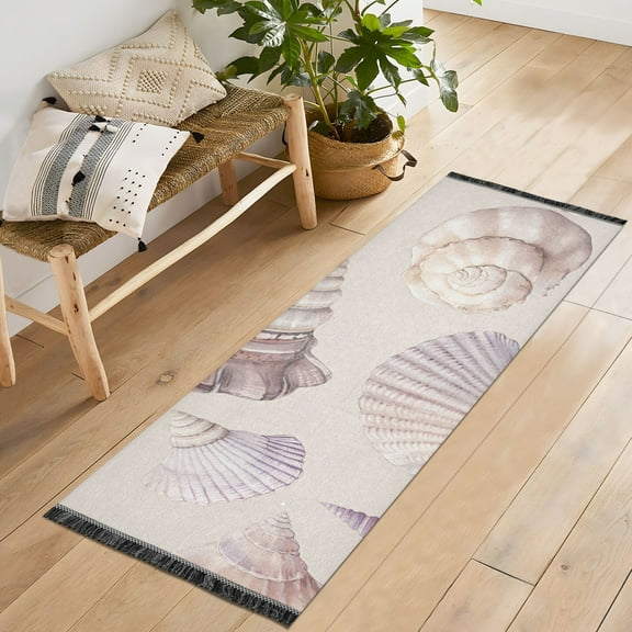 Yayeee Runner Rug for Bedroom 2'x6' Machine Washable Hallway Non Slip Mat, Purple Watercolor Seashells